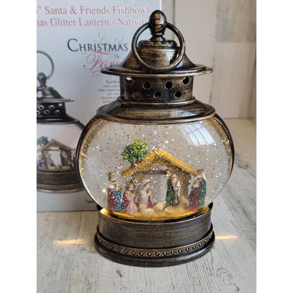 Christmas is Forever Santa friends nativity scene glitter lantern Xmas - Picture 1 of 7